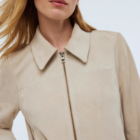 Madewell Shrunken Zip-Front Jacket in Suede Light Sand Size 4 NWOT Madewell - Picture 4 of 10